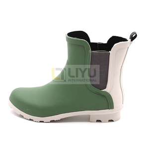 Women's Green Ankle Wellies Boots Chelsea Rain Boots Waterproof Rubber Gumboots