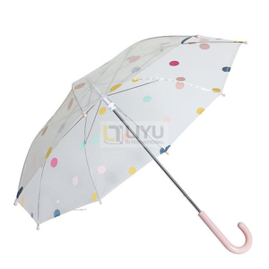 POE Straight 8K Hook Handle Kids OEM Transparent Stick Umbrella Clear with Dots