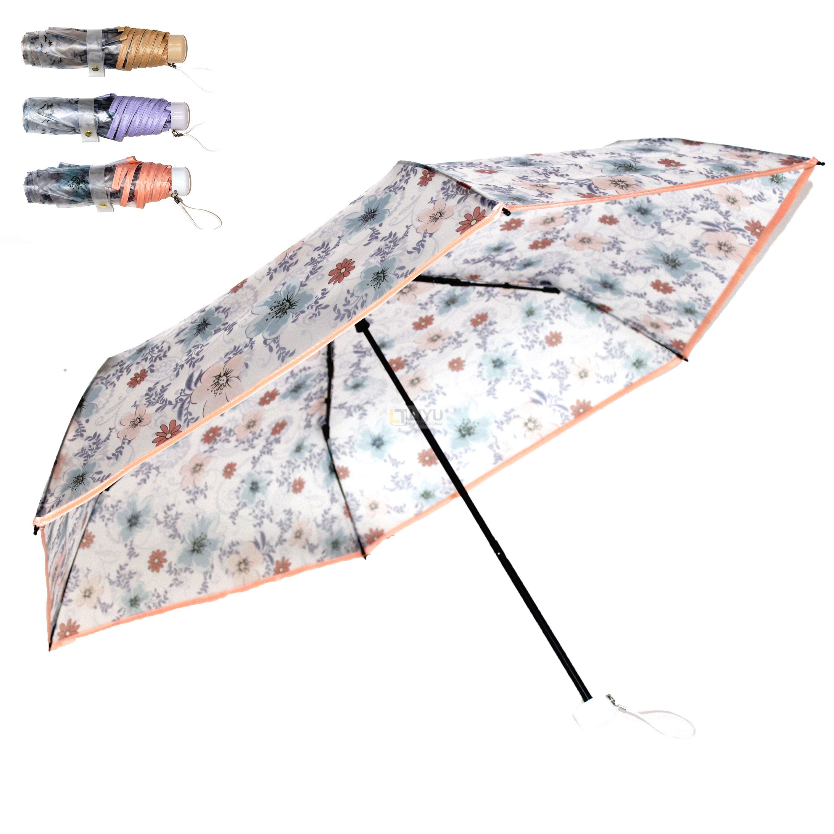 Adult 6 Rib Printed Flower Folding Umbrella TPU Pocket Umbrella Is Lightweight And Portable Manual Opening Umbrella