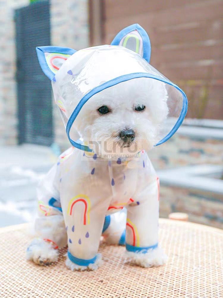 Dog Raincoat Hooded Leash Hole Waterproof Rain Coat Jacket Rainwear for Small Pet Puppy 