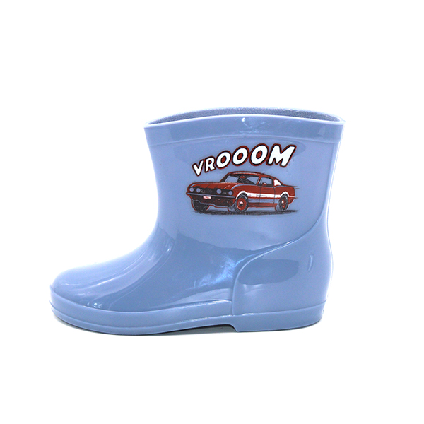 Kids Wellington Rain Boots Outdoor Waterproof Baby Blue PVC Rain Boots with Printed Pattern