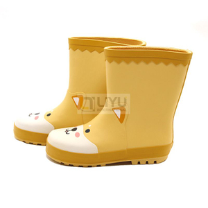 Yellow Mid-calf Waterproof Shoes Kids Cartoon 3D Fashion Rubber Rain Boots