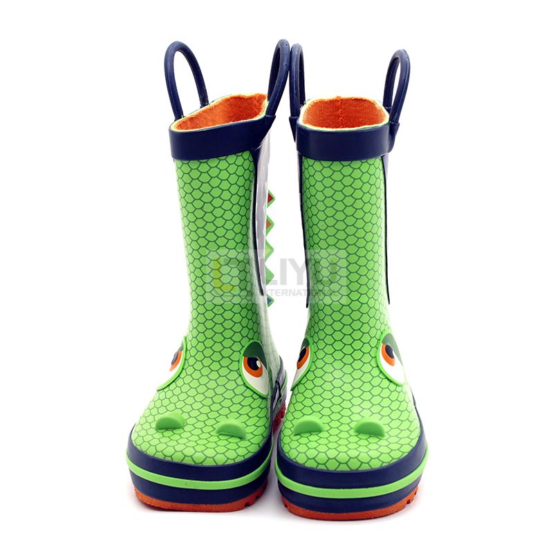 3D Alligator Kids' Rubber Rain Boots Green Kids' Waterproof Shoelace Handles