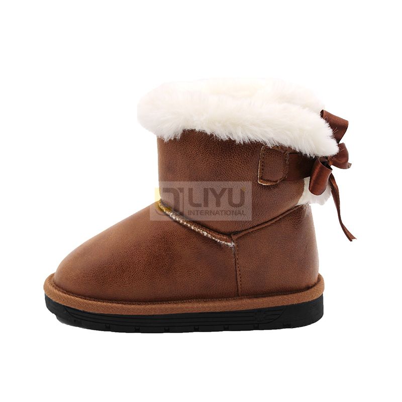 Children's Snow Boots Girls Waterproof Shoes Warm Fashion Bow Brown Snow Boots Outdoor