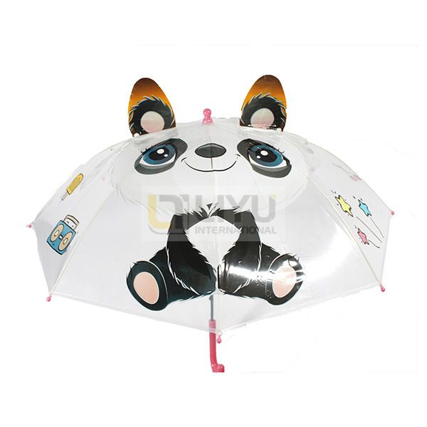 Transparent POE Kids Umbrellas Printed 3D Panda Toddler Umbrellas with Grip Handle