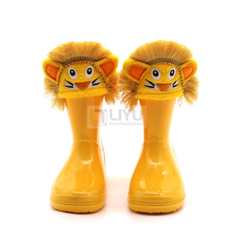 3D Plush Cute Lion Wellington Wellies for Kid PVC Rain Boots Plus Cotton
