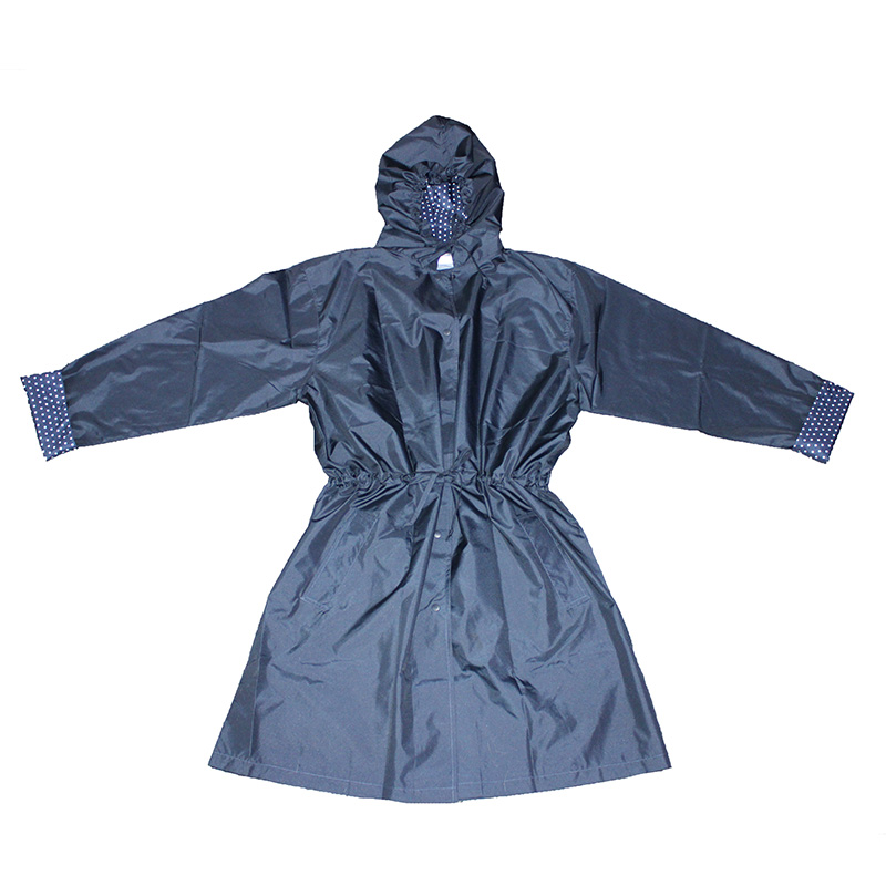 Adult Dark Blue Printed Polyester Rain Coats with Hood Waterproof Jacket