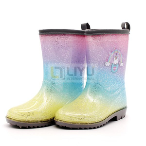 Gradient Glitter Wellington Boots PVC Kids Wellies Rain Boots with Reflective Binding for Outdoors