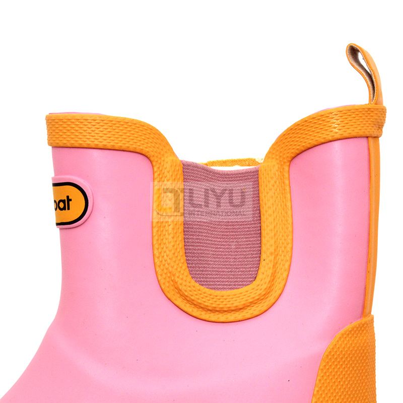 Pink Yellow Duck Kids Rubber Boots with Elastic Strips Ankle Wellington Boot